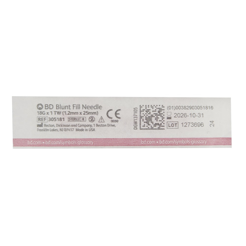 BD Blunt Fill Needle– 305181- 18 G, 1 BD Blunt Fill Needle– 305181- 18 G, 1